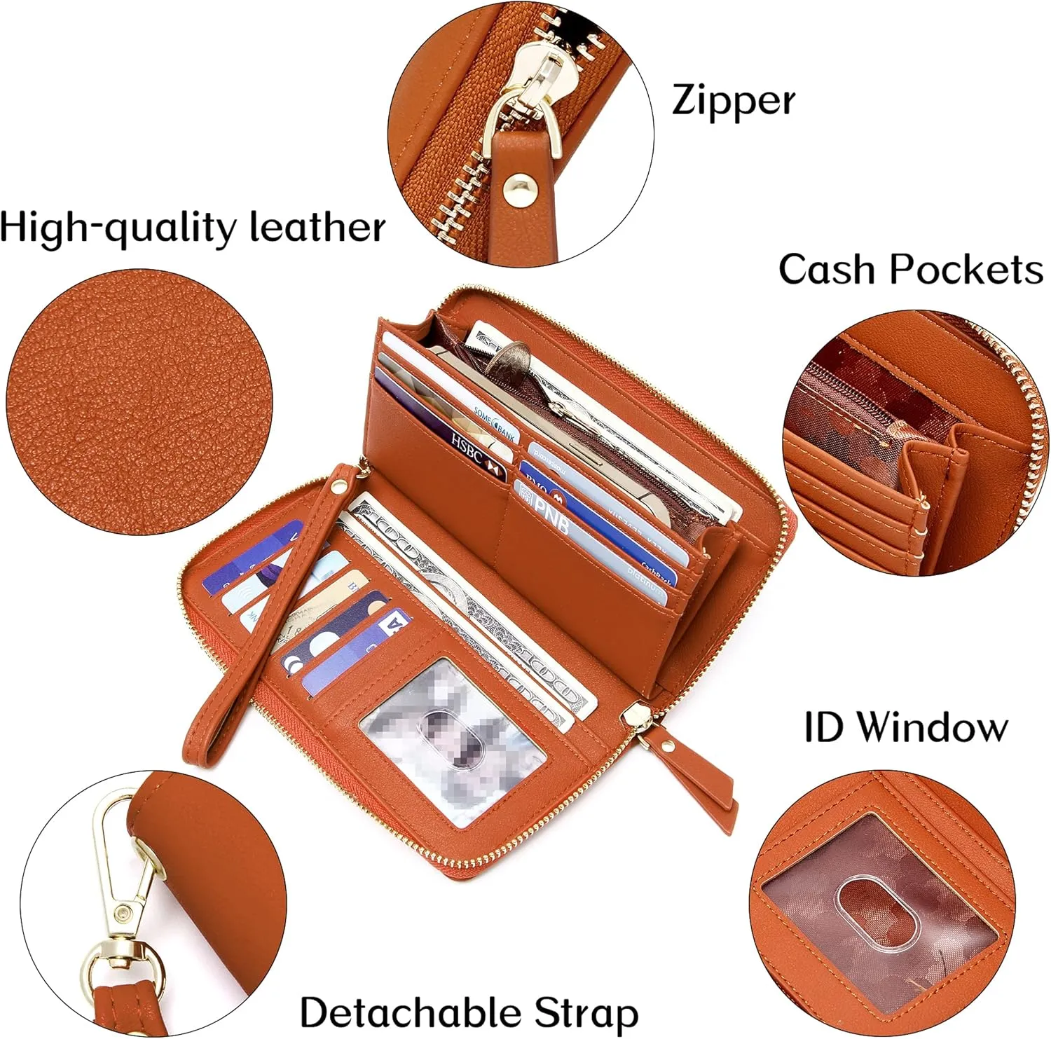 GEEAD Wristlet Wallets for Women PU Leather RFID Blocking Zip Around Long Phone Clutch Wallet