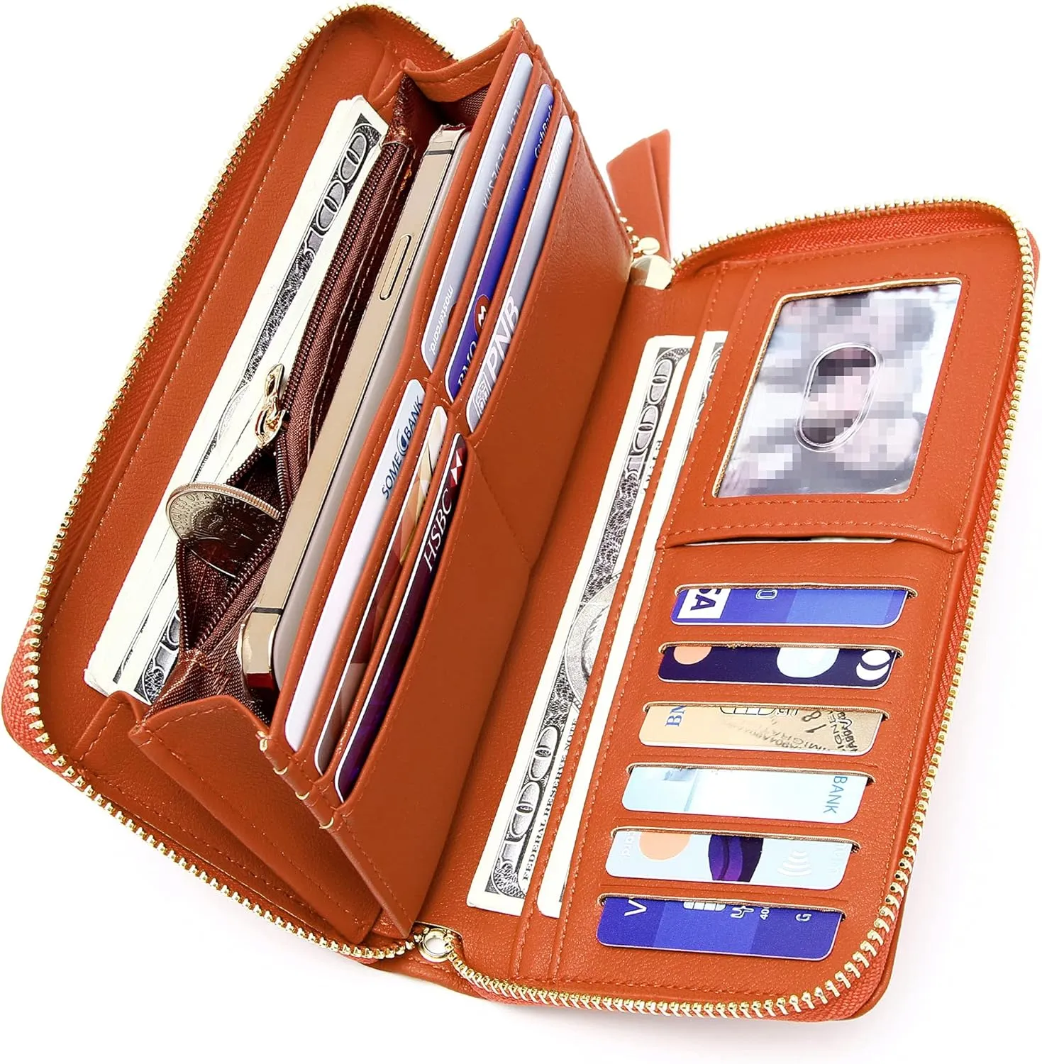 GEEAD Wristlet Wallets for Women PU Leather RFID Blocking Zip Around Long Phone Clutch Wallet