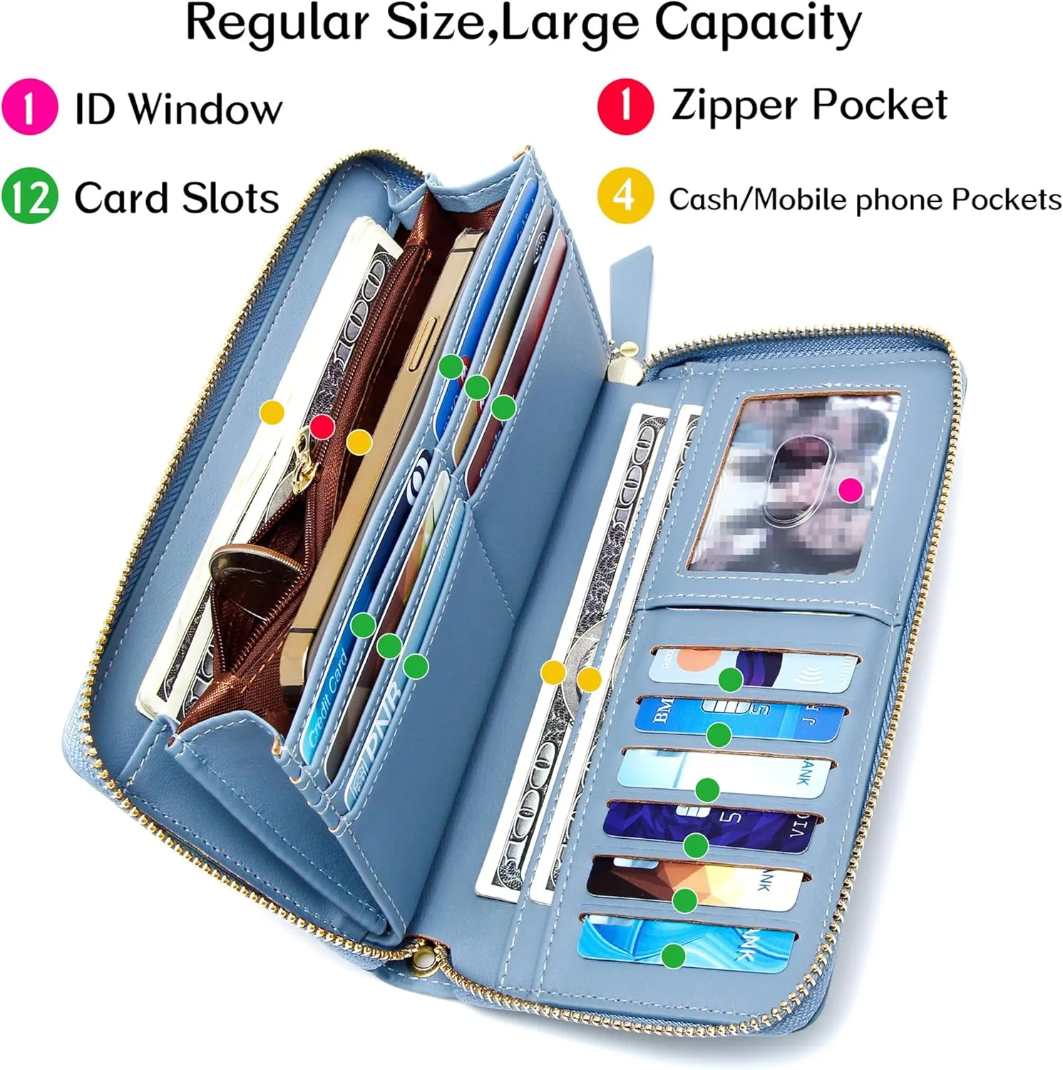 GEEAD Wristlet Wallets for Women PU Leather RFID Blocking Zip Around Long Phone Clutch Wallet