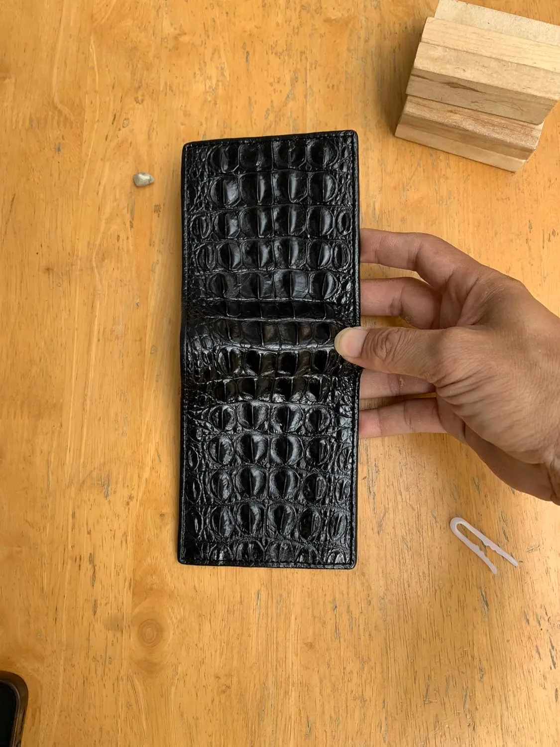 Genuine Alligator Bifold Wallet For Men, Real Crocodile Wallets Men (Black Alligator Hornback Leather)