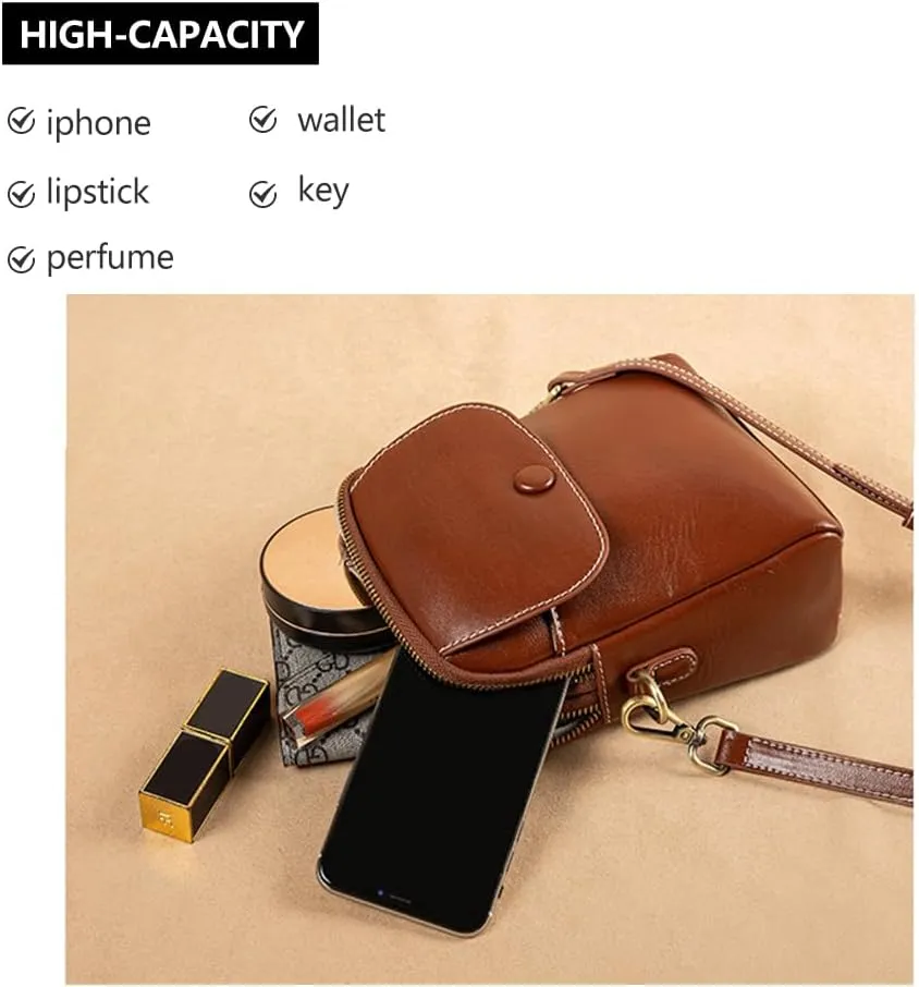 Genuine Leather Crossbody Bag for Women, Small Vintage Shoulder Bag with Adjustable Strap for Daily Use and Travel