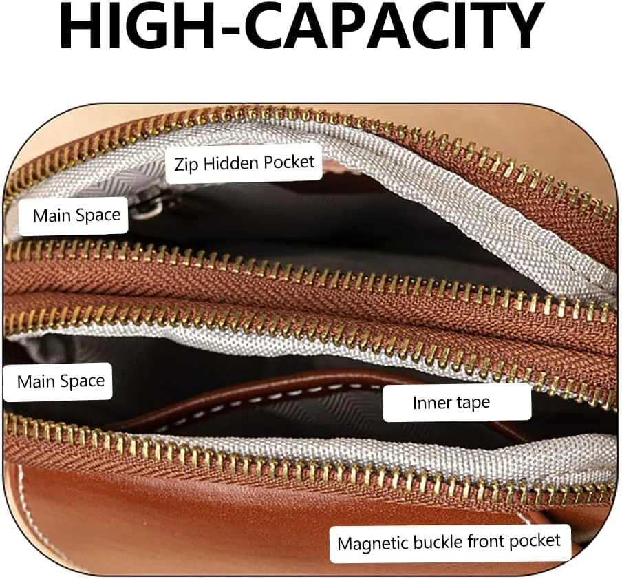 Genuine Leather Crossbody Bag for Women, Small Vintage Shoulder Bag with Adjustable Strap for Daily Use and Travel