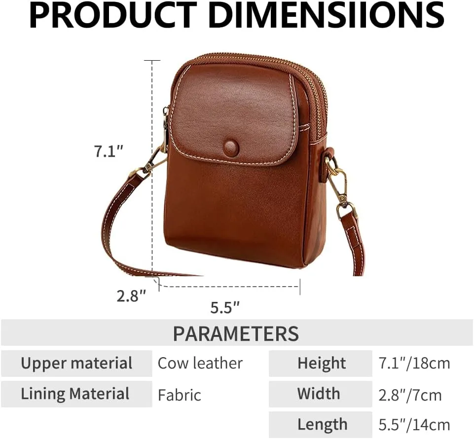 Genuine Leather Crossbody Bag for Women, Small Vintage Shoulder Bag with Adjustable Strap for Daily Use and Travel