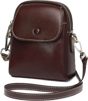 Genuine Leather Crossbody Bag for Women, Small Vintage Shoulder Bag with Adjustable Strap for Daily Use and Travel