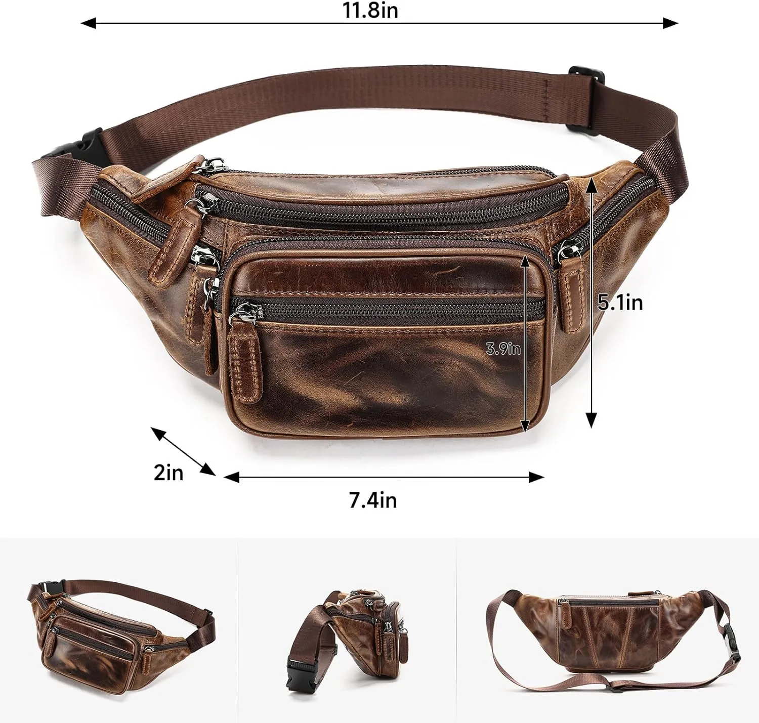 Genuine Leather Fanny Pack for Men Belt Bag Purse Small Hiking Running Waist Pack for Phone Bum Hip Bags Women Shoulder Crossbody Bags