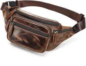 Genuine Leather Fanny Pack for Men Belt Bag Purse Small Hiking Running Waist Pack for Phone Bum Hip Bags Women Shoulder Crossbody Bags
