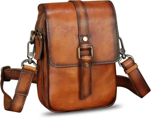 Genuine Leather Phone Purse for Women Vintage Leather Cell Phone Pouch Mini Small Shoulder Bag Crossbody Bag with Strap