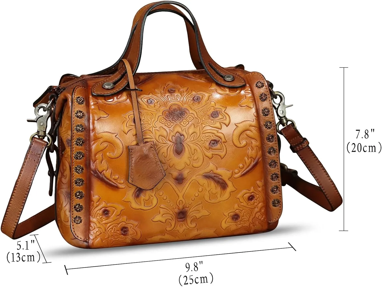 Genuine Leather Purses and Handbags for Women Vintage Embossed Leather Satchel Bags Shoulder Bag Crossbody with Strap