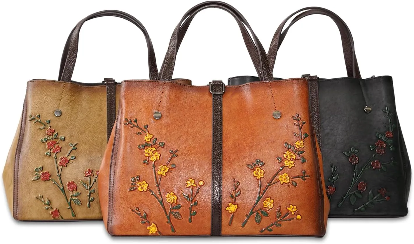 Genuine Leather Satchel for Women Top Handle Bags Handmade Purse Vintage Embossed Leather Crossbody Handbags Hobo Bag