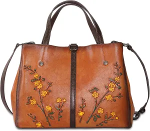 Genuine Leather Satchel for Women Top Handle Bags Handmade Purse Vintage Embossed Leather Crossbody Handbags Hobo Bag