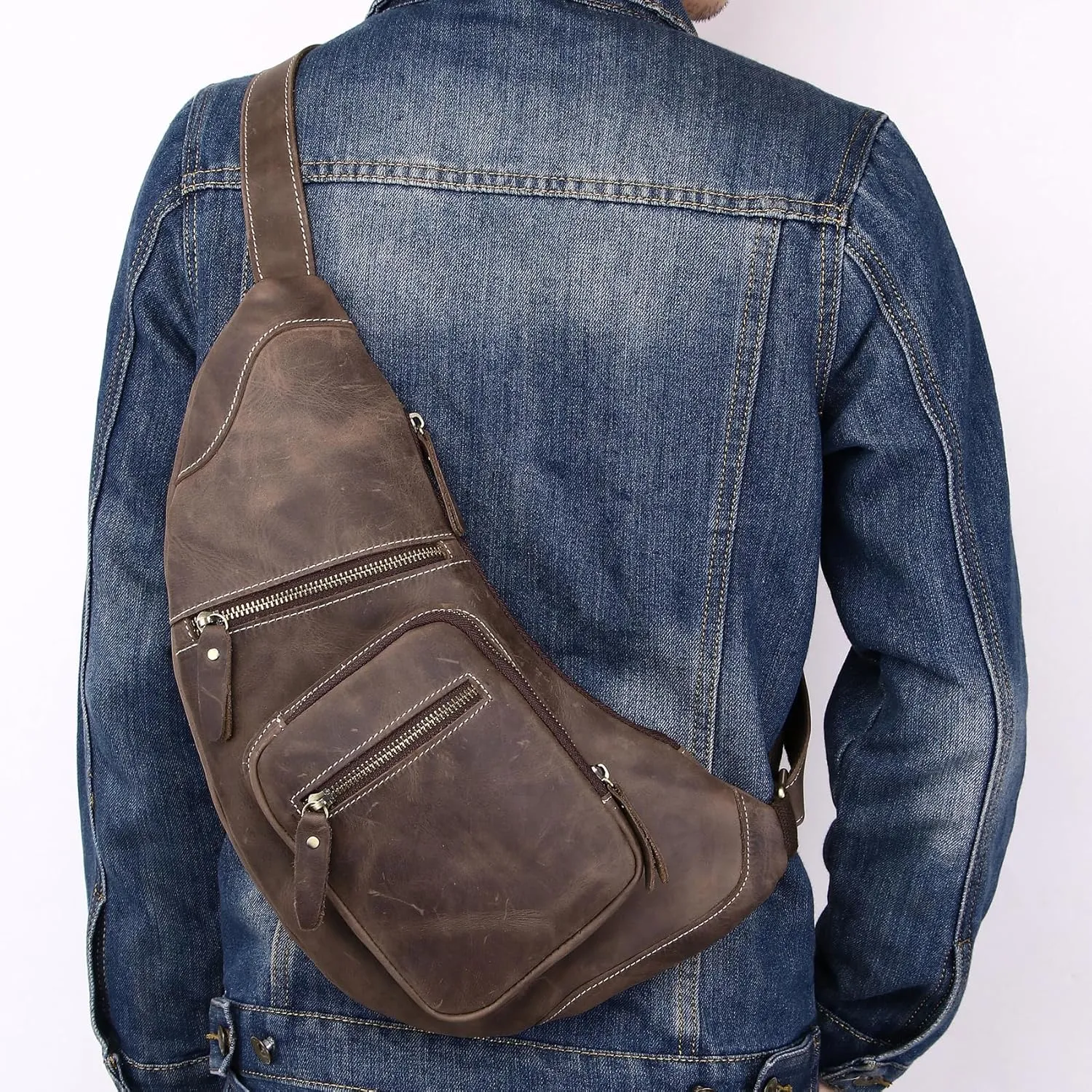 Genuine Leather Sling Bag for Men Women Backpack Chest Shoulder Satchel Crossbody Bags Casual Outdoor Daypack