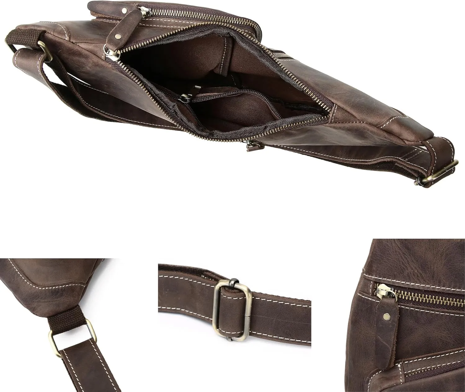 Genuine Leather Sling Bag for Men Women Backpack Chest Shoulder Satchel Crossbody Bags Casual Outdoor Daypack