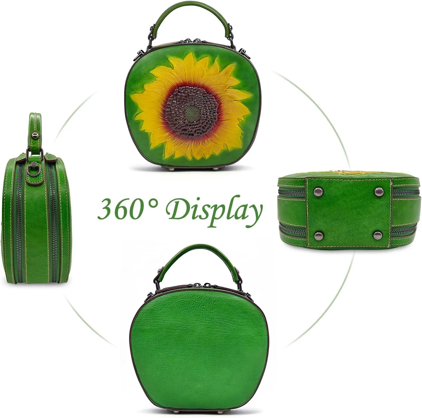 Genuine Leather Vintage Bag for Women: Cowhide Leather Crossbody Purse - Sunflower Embossed Handbag