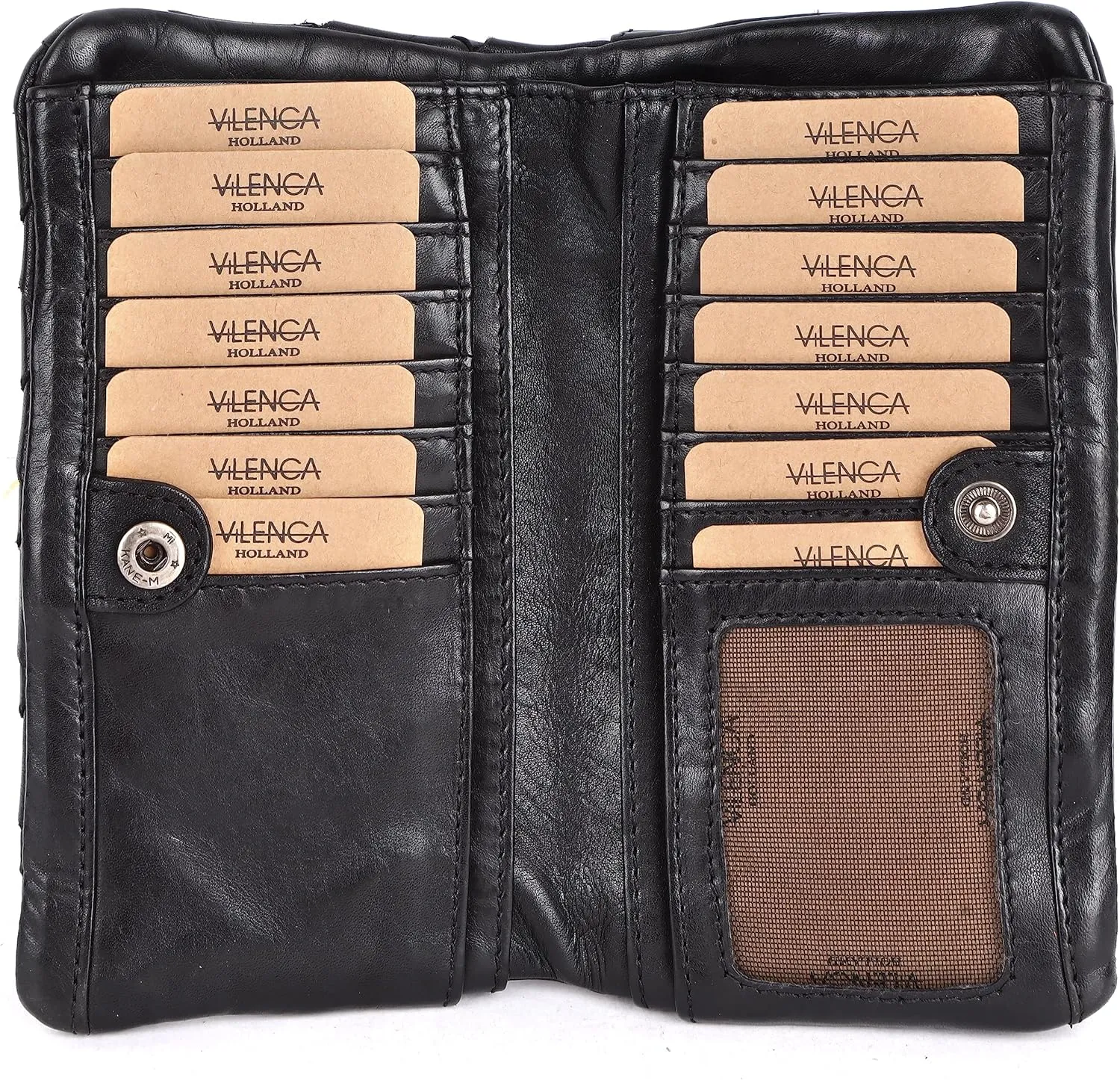 Genuine Leather Wallets for Women, Small Wallet for Ladies Zipper Coin Purse Credit Card Holder with Strap (VL-167-BLACK)