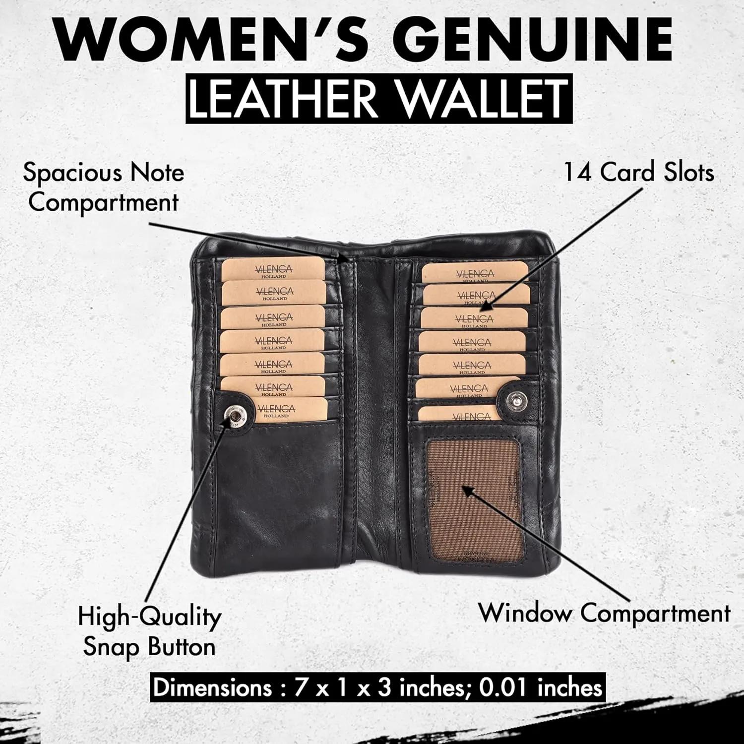 Genuine Leather Wallets for Women, Small Wallet for Ladies Zipper Coin Purse Credit Card Holder with Strap (VL-167-BLACK)