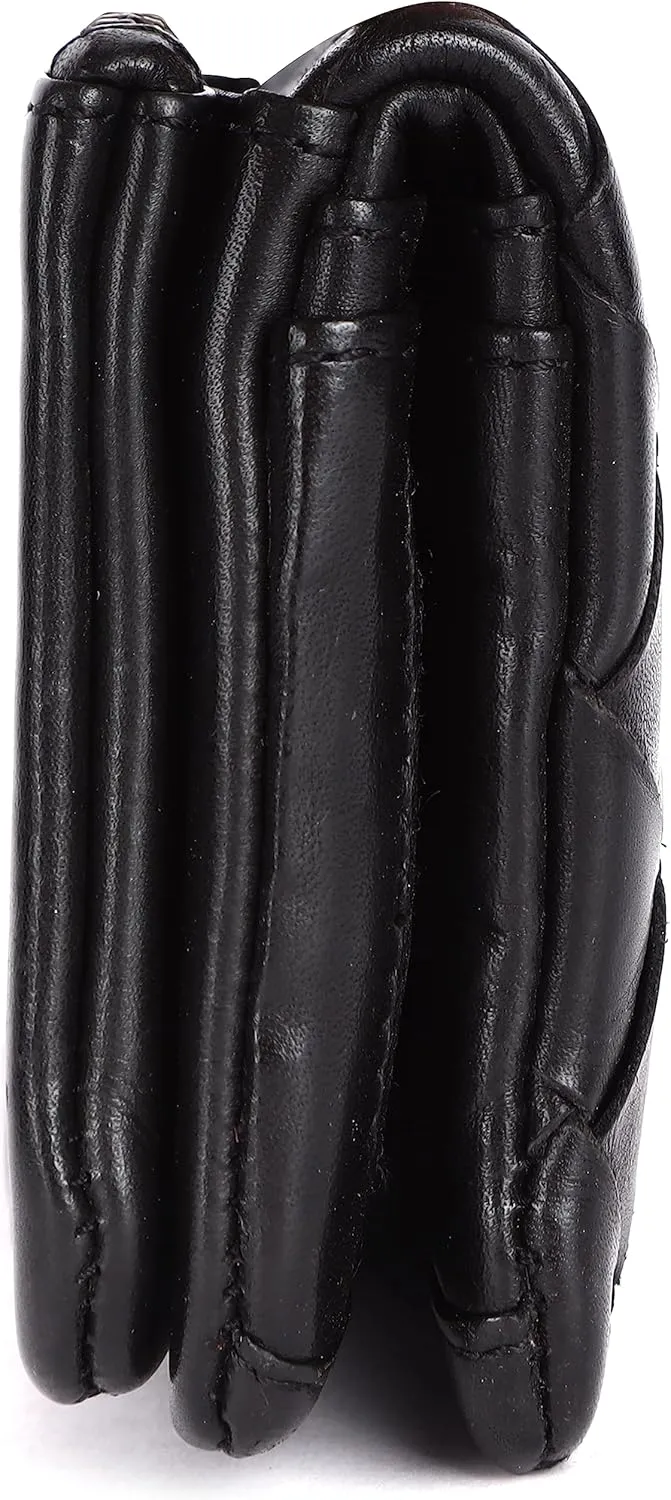 Genuine Leather Wallets for Women, Small Wallet for Ladies Zipper Coin Purse Credit Card Holder with Strap (VL-167-BLACK)