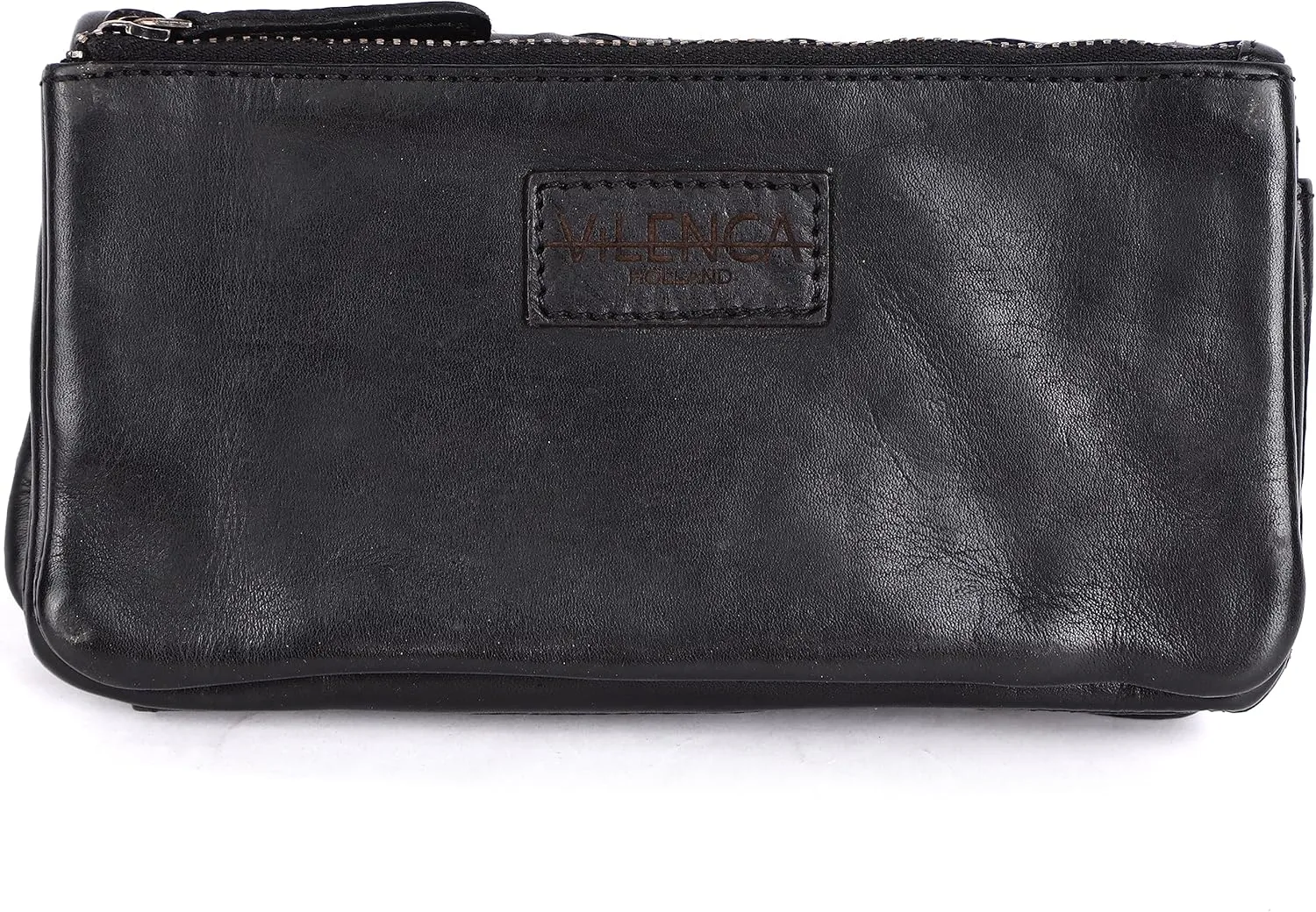 Genuine Leather Wallets for Women, Small Wallet for Ladies Zipper Coin Purse Credit Card Holder with Strap (VL-167-BLACK)