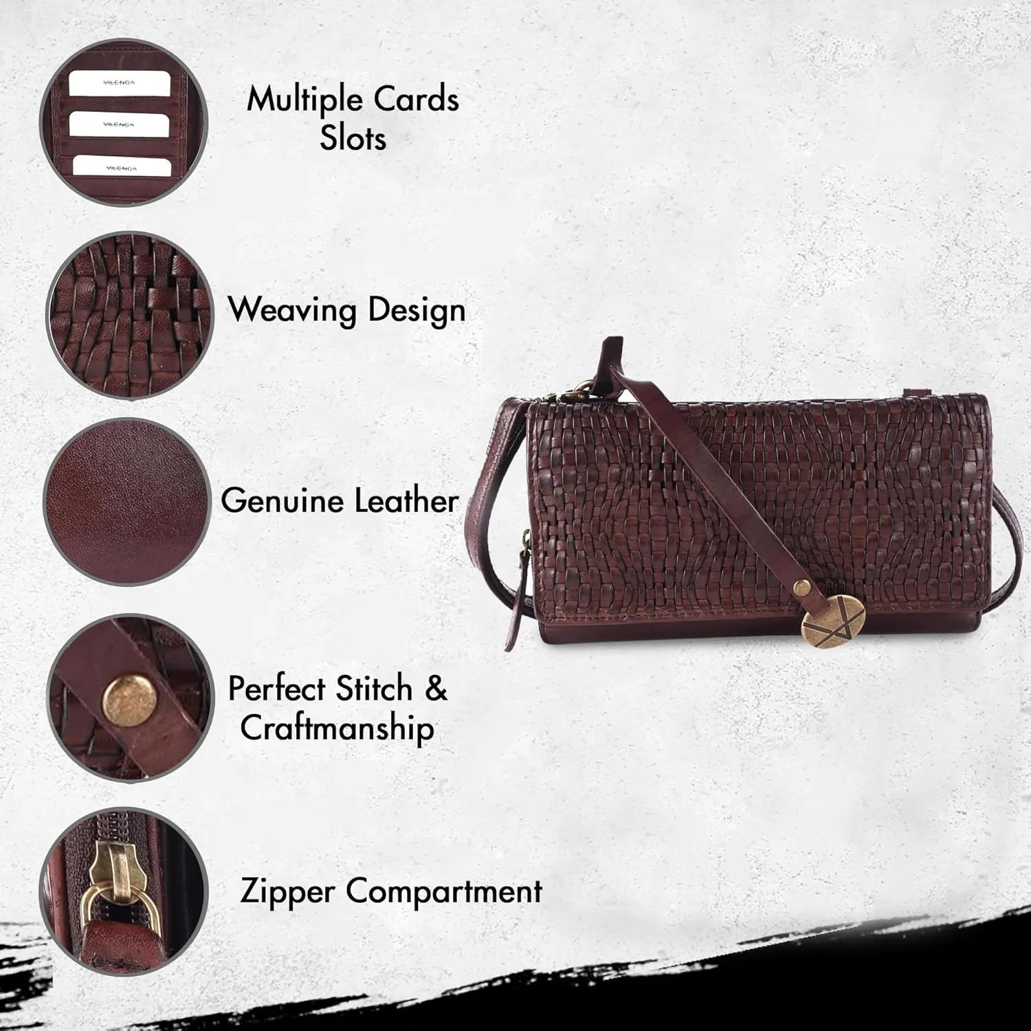 Genuine Leather Wallets for Women, Small Wallet for Ladies Zipper Coin Purse Credit Card Holder with Strap (VL-409-Brown)