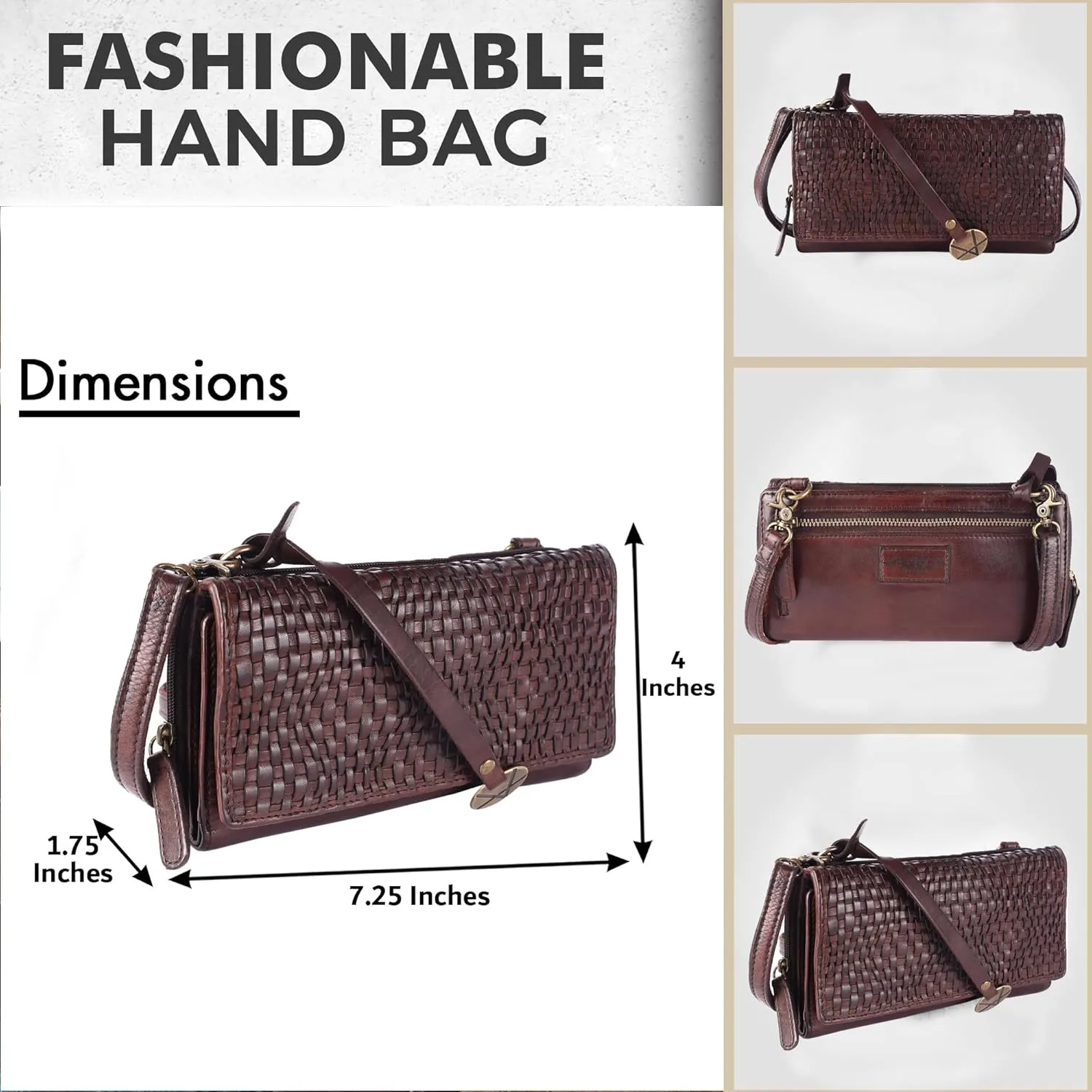 Genuine Leather Wallets for Women, Small Wallet for Ladies Zipper Coin Purse Credit Card Holder with Strap (VL-409-Brown)