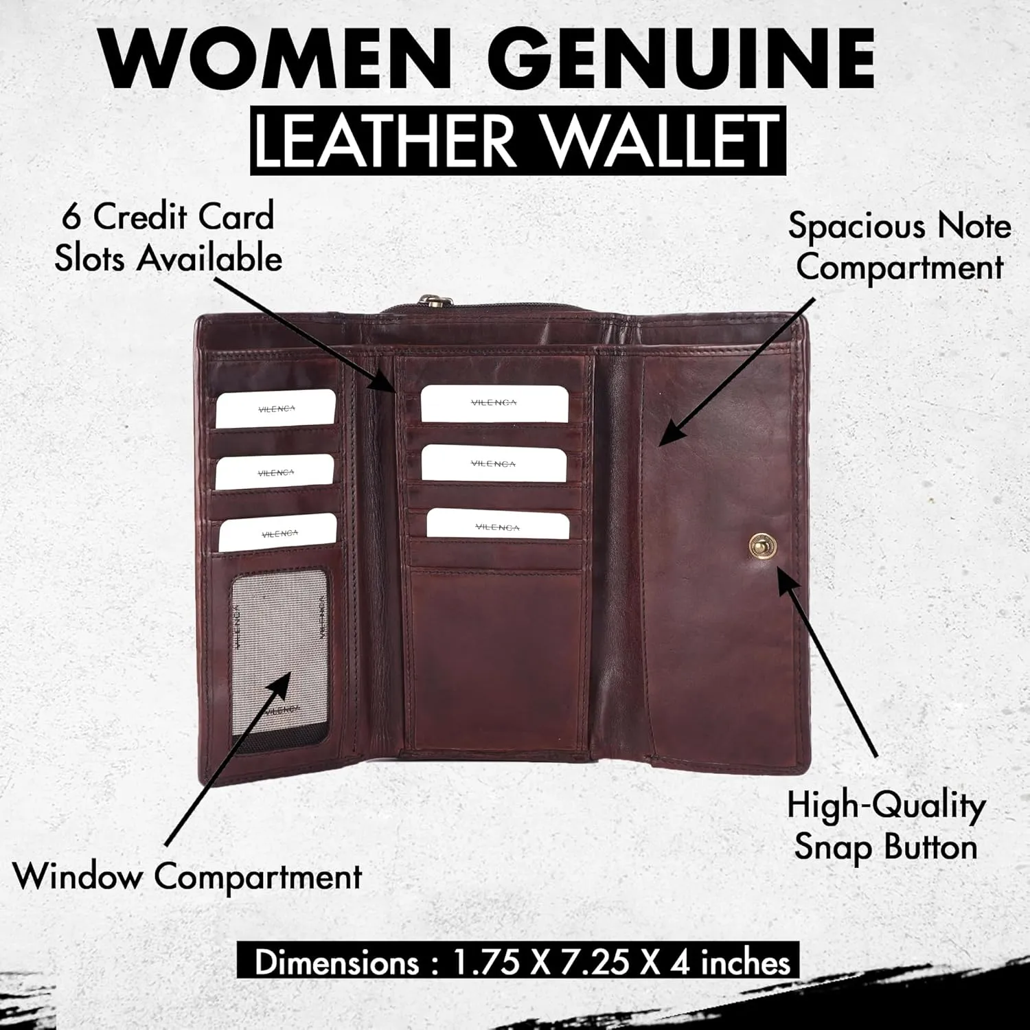 Genuine Leather Wallets for Women, Small Wallet for Ladies Zipper Coin Purse Credit Card Holder with Strap (VL-409-Brown)