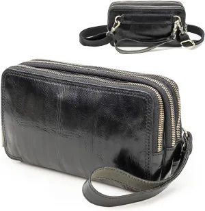 Genuine Leather Wristlet Clutch Purse for Unisex Small Crossbody Bag Clutch Wallet Shoulder Handbag