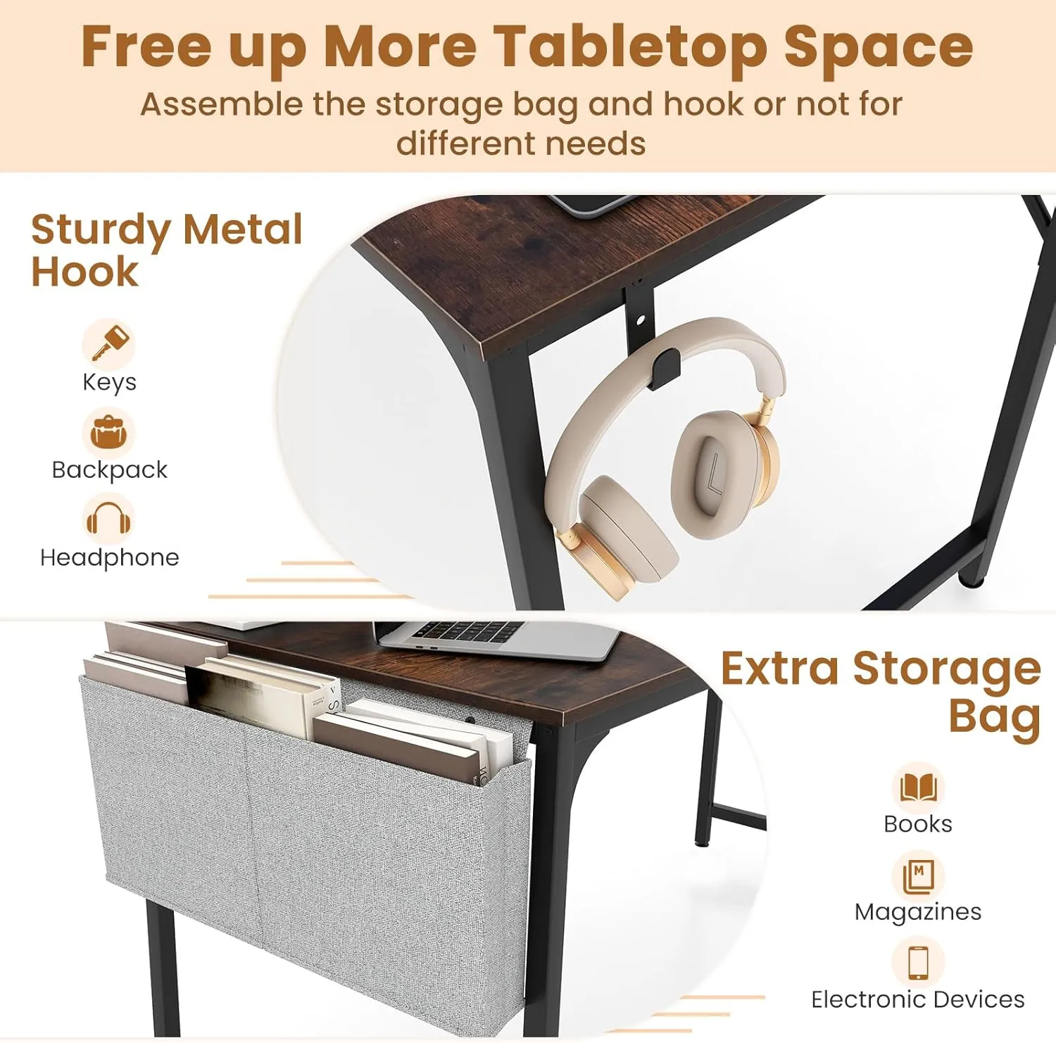 Giantex 11 FT Conference Table with Charging Station, 4 PCS 32" x 24" Rectangular Meeting Room Desk with Storage Bag & Hook, Space Saving Seminar Table, Modern Office Computer Desk for 6 People
