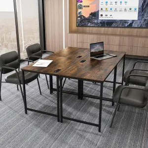 Giantex 11 FT Conference Table with Charging Station, 4 PCS 32" x 24" Rectangular Meeting Room Desk with Storage Bag & Hook, Space Saving Seminar Table, Modern Office Computer Desk for 6 People