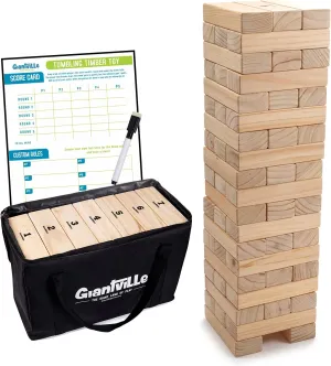 Giantville Giant Tumbling Timber Toy - Premium Pine Wood Life-Size Blocks Tower - Big Floor/Board Indoor/Outdoor Yard Game for Kids & Adults - 56-Pieces   Carry/Storage Bag - Grows to Over 4-Feet