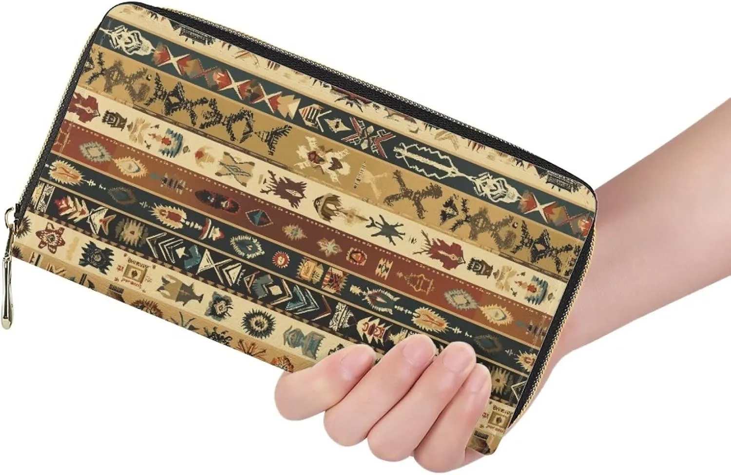 GIFTPUZZ Aztec Women Wallet Rfid Blocking PU Leather Travel Clutch Purse with 4 Credit Card Holder Fashion Wallets for Women Cash,Phone,ID,Credit Card Holder Long Style Purse Waterproof