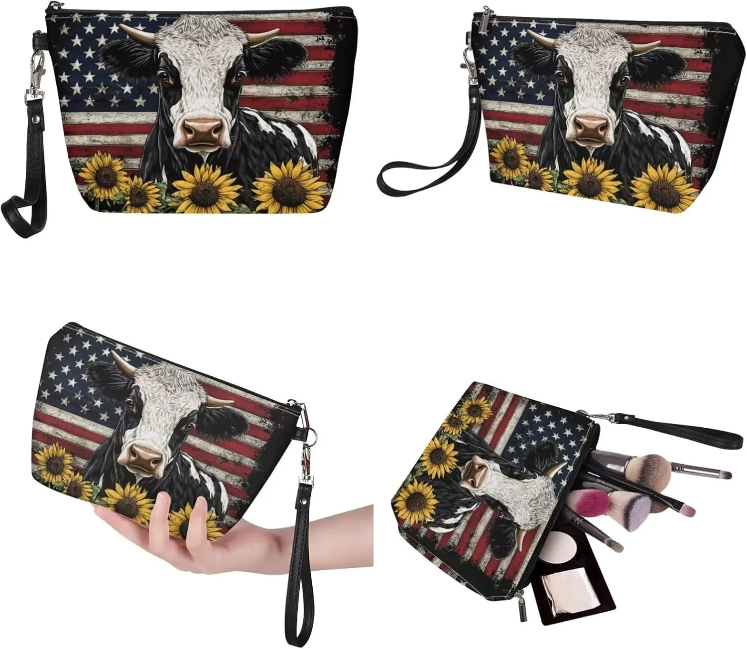 GIFTPUZZ Women Top Handle Bags Handbags with Zipper Leather Wallet Cash Card Phone Holder and Makeup Bag Set 3pcs