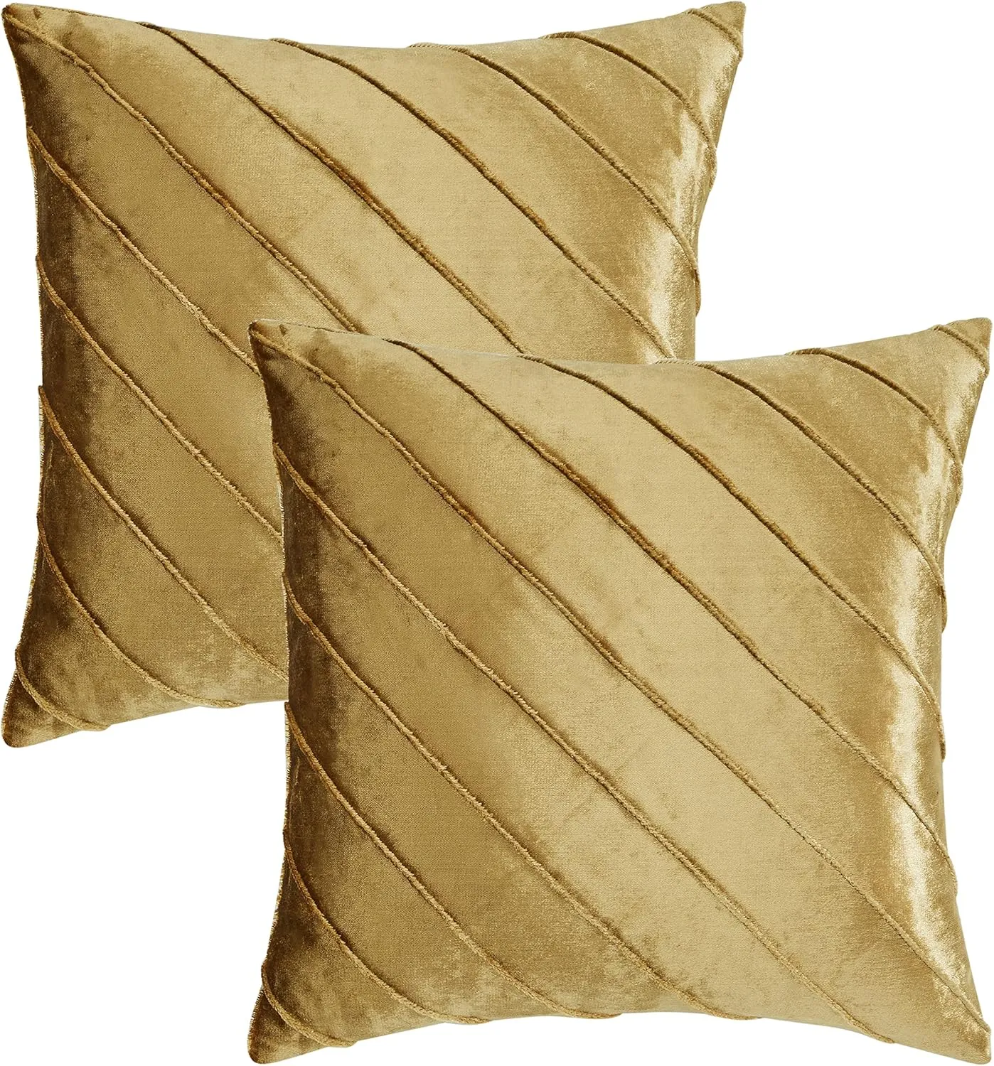 GIGIZAZA Decorative Velvet Pillow Covers 16x16, Set of 2 Gold Sofa Couch Throw Pillows Covers Cases, Living Room Square Cushion Accent Stripe Covers
