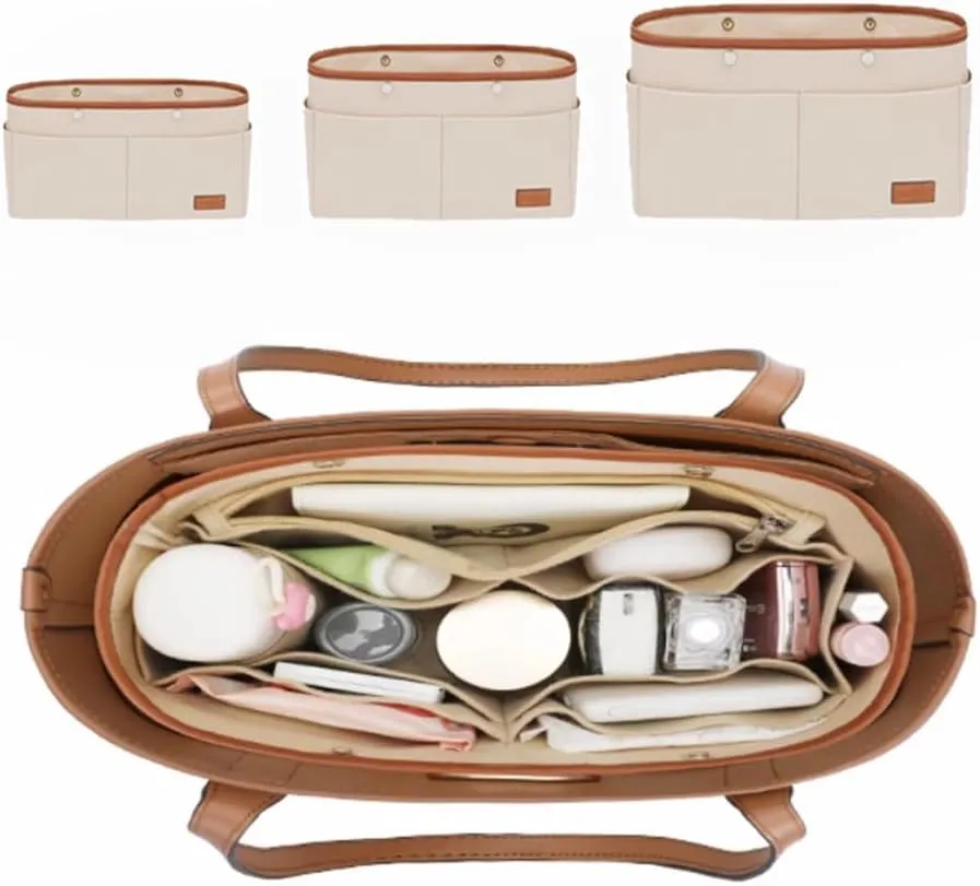GIVLEFLY，Hasp Purse Organizer, Felt Bag Organizer Insert Purse Organizer For Tote,Handbag，Portability (Medium)