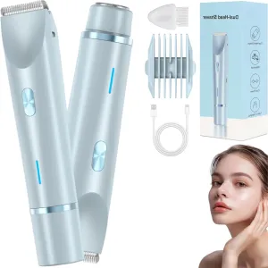 Glow Aura Womens Shaver 2-in-1, Glow Aura Electric Razor, Dual Head Shaver Women, Bikini Trimmer for Women, Electric Razor for Womens Legs, IPX67 Waterproof Wet & Dry Use Body Hair Trimmer (Blue)