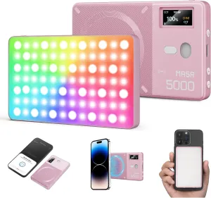 GODOX MA5R LED Fill Light with Soft Diffuser Magnetic Charging Phone Selfie Lighting Mini on Camera Lights 1800K-10000K 14 FX Modes for Selfies, YouTube, TikTok, Vlogging, Video Conferences (Pink)