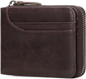 GOIACII Wallets for Men Genuine Leather Front Pocket Wallet RFID Zip Around Bifold Credit Card Holder