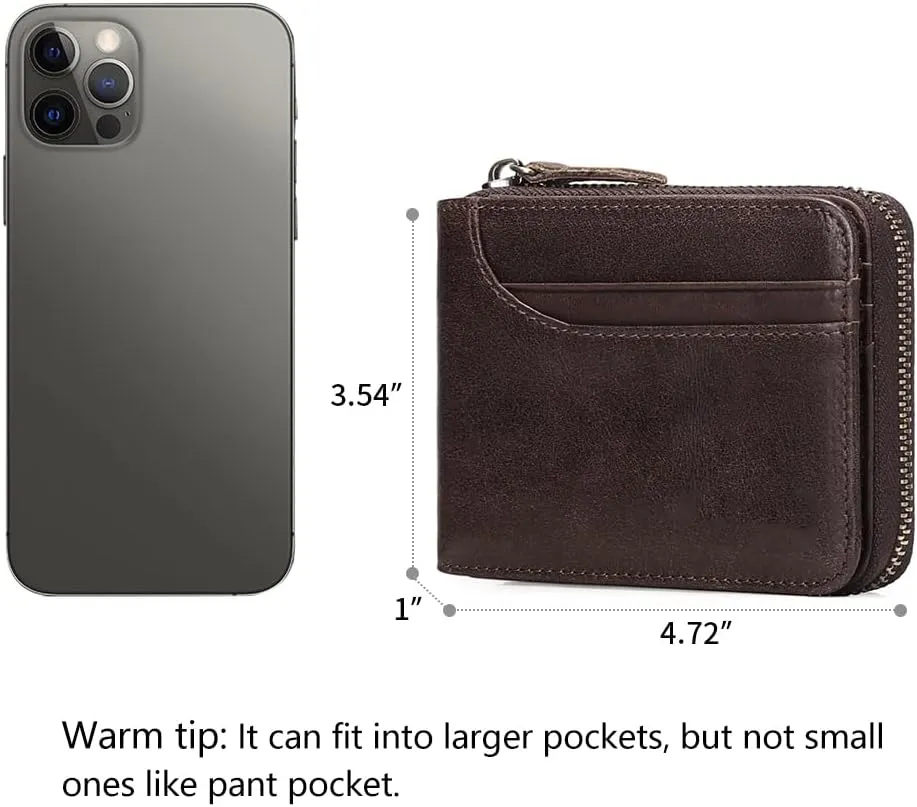 GOIACII Wallets for Men Genuine Leather Front Pocket Wallet RFID Zip Around Bifold Credit Card Holder