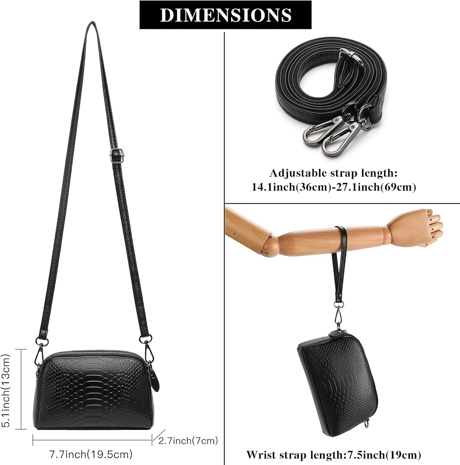 GOIACII Women Shoulder Bag Small Crossbody Bag Purse for Women Crocodile Leather Bags Wrist Strap