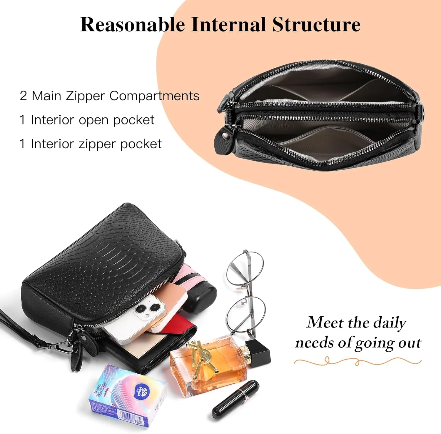 GOIACII Women Shoulder Bag Small Crossbody Bag Purse for Women Crocodile Leather Bags Wrist Strap