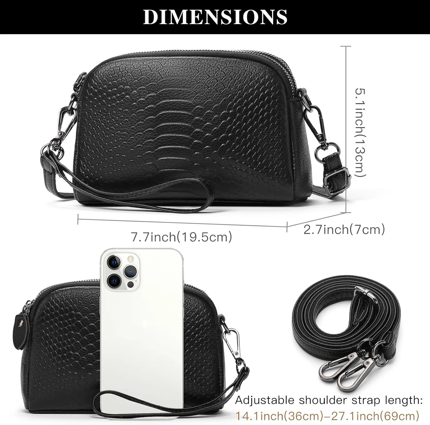 GOIACII Women Shoulder Bag Small Crossbody Bag Purse for Women Crocodile Leather Bags Wrist Strap