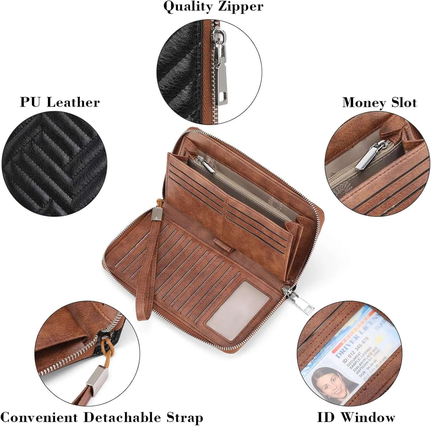GOIACII Womens Wallet RFID Blocking Leather Large Capacity Long Purse Card Clutch Wristlet