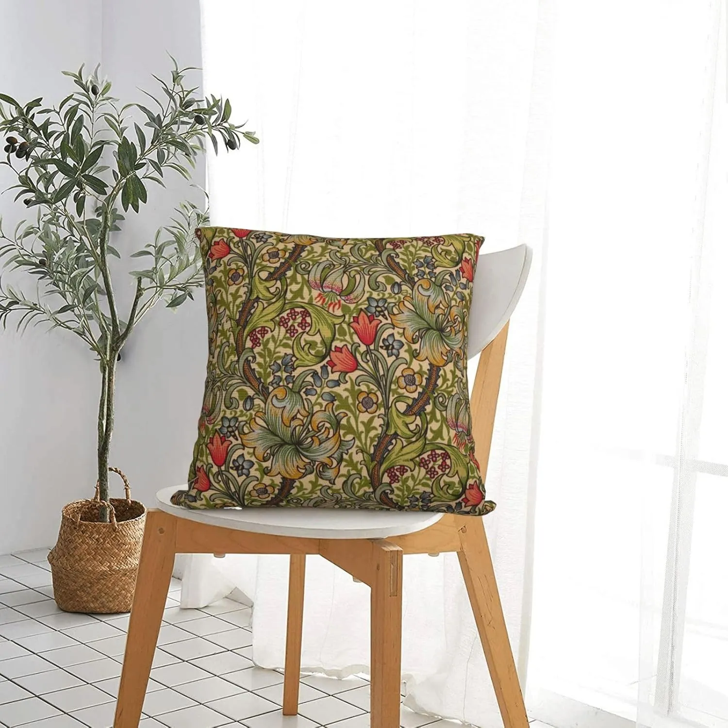 Golden Floral Flower William Morris Greenery Forest Animals Pheasant Decorative Throw Pillow Covers 18x18 inch Cozy Soft Pillowcase Aesthetic Cushion Cover for Home Decor Sofa Living Room