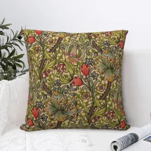 Golden Floral Flower William Morris Greenery Forest Animals Pheasant Decorative Throw Pillow Covers 18x18 inch Cozy Soft Pillowcase Aesthetic Cushion Cover for Home Decor Sofa Living Room