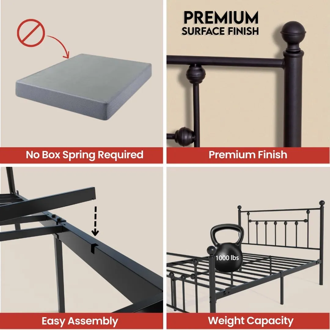Golden Gate Beds Victorian Style Metal Platform Bed Frame with Antique Wrought Iron-Art Headboard and Footboard, Classic Cama Steel Mattress Foundation, No Box Spring Needed, California King, Black