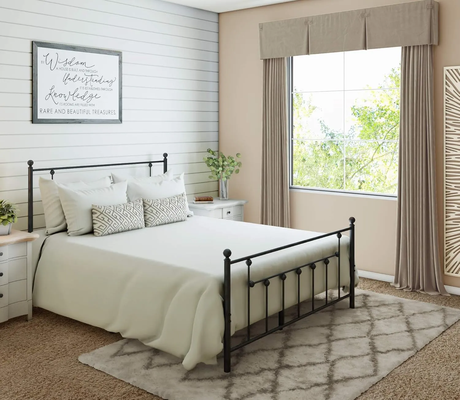 Golden Gate Beds Victorian Style Metal Platform Bed Frame with Antique Wrought Iron-Art Headboard and Footboard, Classic Cama Steel Mattress Foundation, No Box Spring Needed, California King, Black