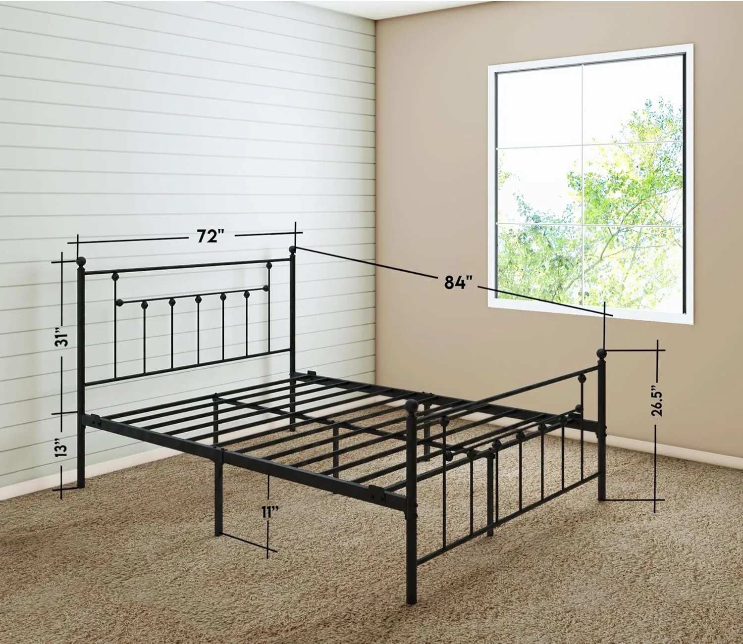 Golden Gate Beds Victorian Style Metal Platform Bed Frame with Antique Wrought Iron-Art Headboard and Footboard, Classic Cama Steel Mattress Foundation, No Box Spring Needed, California King, Black