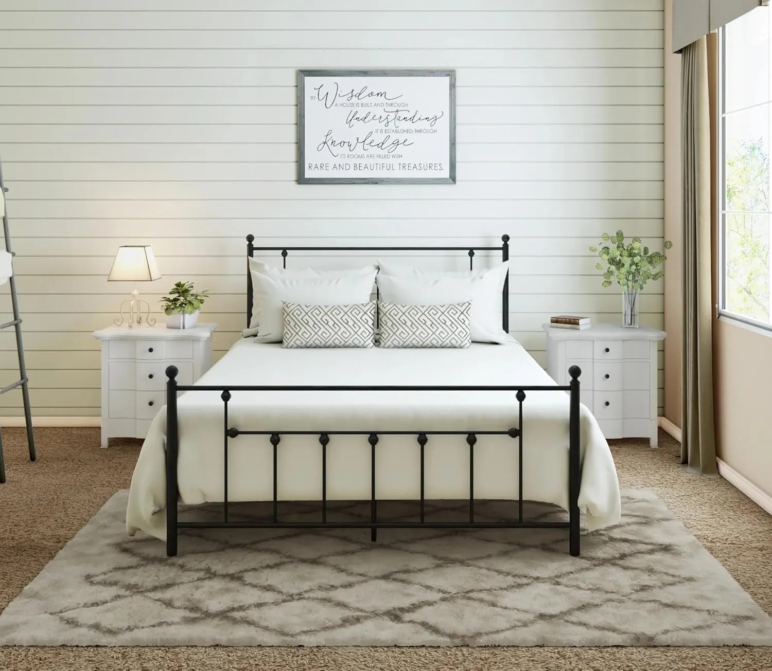 Golden Gate Beds Victorian Style Metal Platform Bed Frame with Antique Wrought Iron-Art Headboard and Footboard, Classic Cama Steel Mattress Foundation, No Box Spring Needed, California King, Black