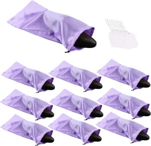 GONGKANGYUAN 10 Pack Shoe Bags for Travel Satin Fabric Shoe Bag with Drawstring for Men Women Travel Protecting Storing Shoes (Violets)