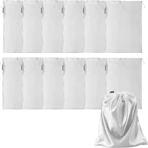 GONGKANGYUAN 12 Pcs Satin Wig Bags with Drawstring Satin Bag for Packaging Hair Extensions Wigs Soft Silk Pouches Hair Tools Storage Bags for Home and Salon (White)