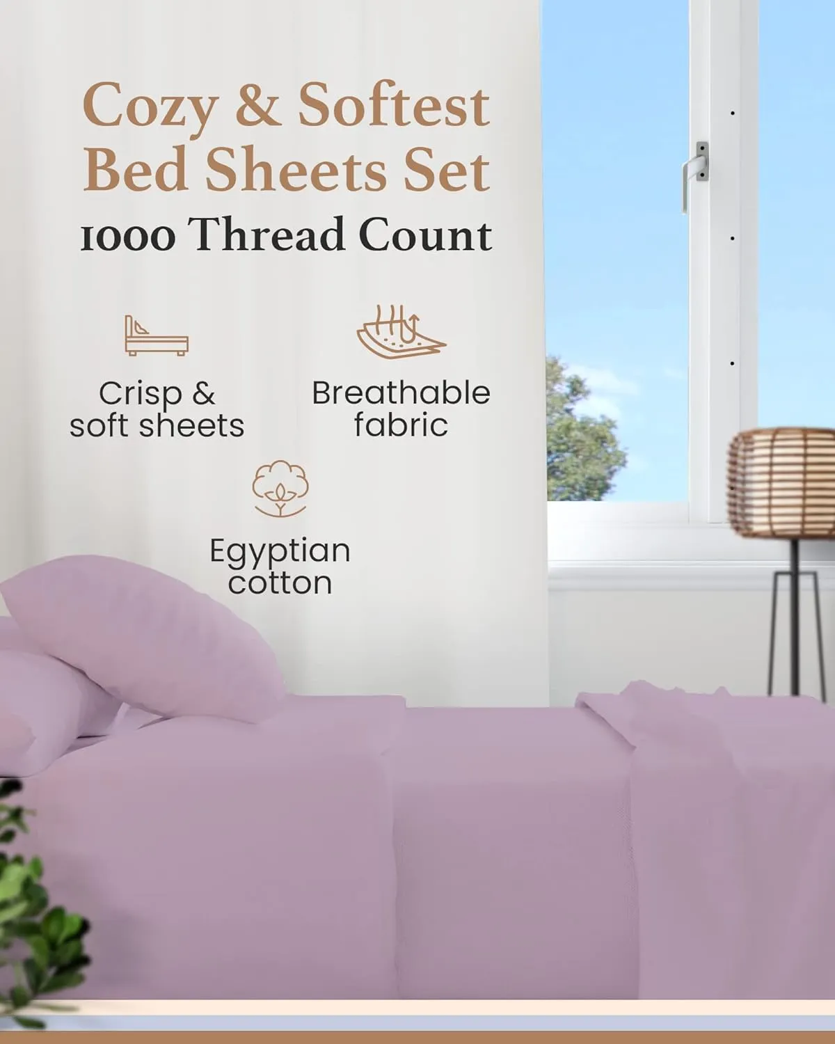 Good Sleep Bedding Cooling Sheets Queen - 1000 TC Queen Sheet Sets, 4 Pc 100% Egyptian Cotton Queen Bed Sheets Set, Sateen Weave, Soft Sheets Queen Size Bed Set Deep Pockets Fits Upto 16" - Lavender
