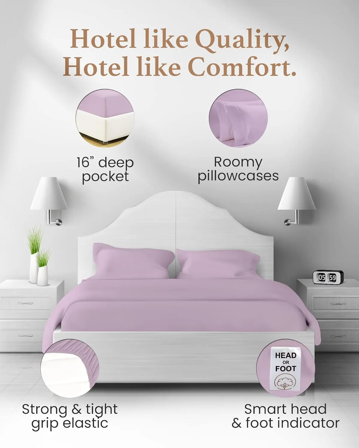 Good Sleep Bedding Cooling Sheets Queen - 1000 TC Queen Sheet Sets, 4 Pc 100% Egyptian Cotton Queen Bed Sheets Set, Sateen Weave, Soft Sheets Queen Size Bed Set Deep Pockets Fits Upto 16" - Lavender